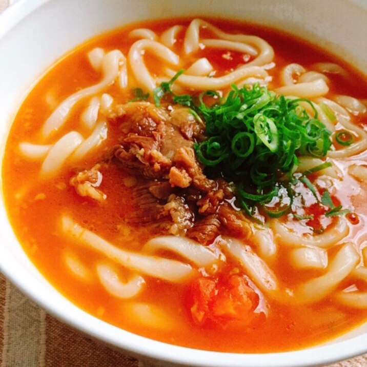 牛肉うどんをアレンジ！牛肉トマトうどん